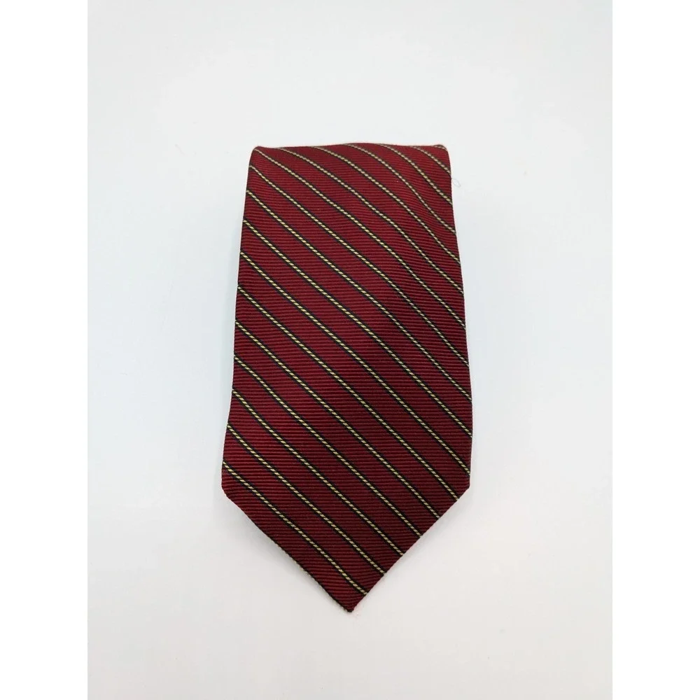 Brooks Brothers MAKERS REPP Men's Silk Tie Red W/ Golden‎ Stripes 58